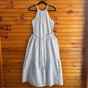 Striped Cotton Maxi Dress M Blue White Rope Halter Tiered Summer
